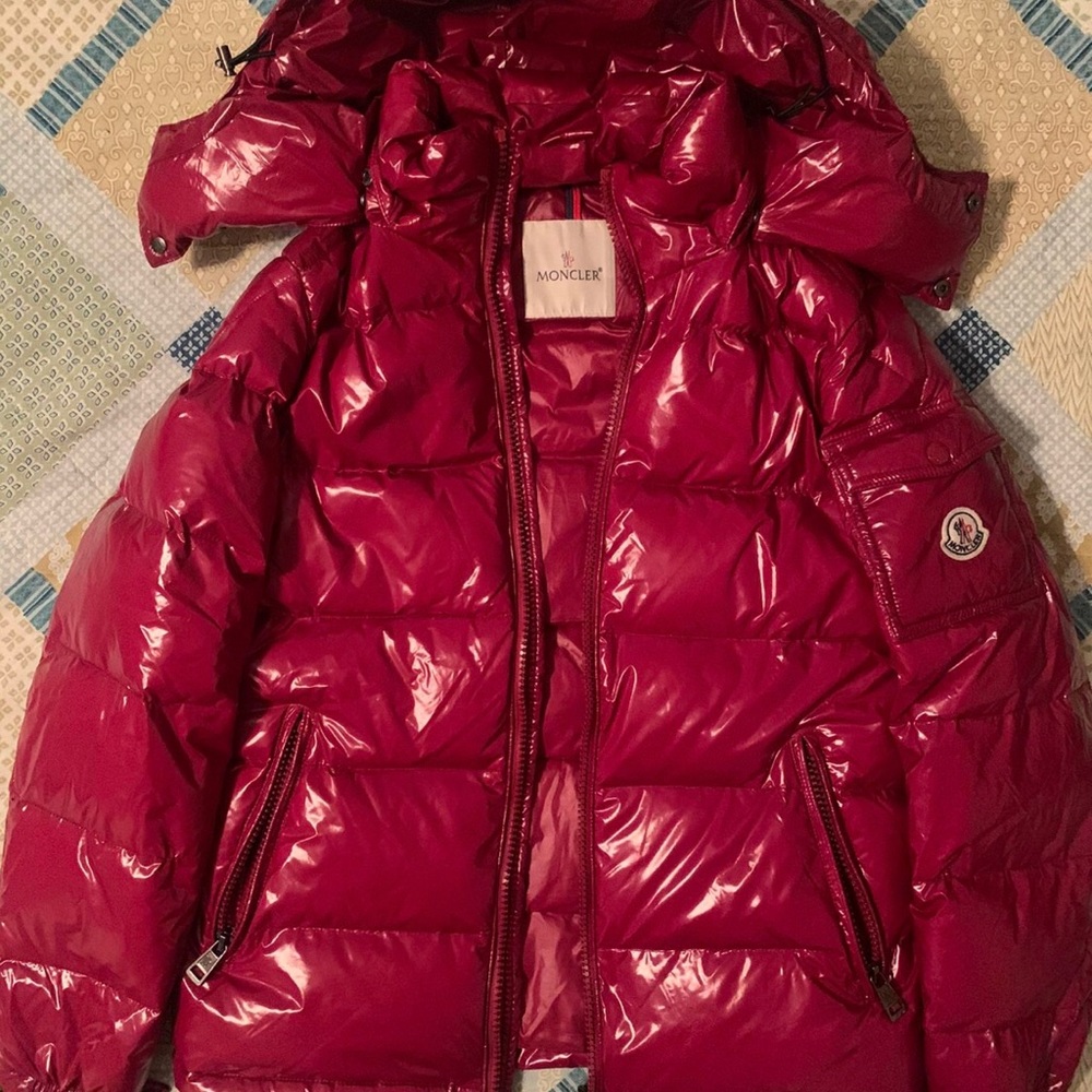 Red Moncler with hood